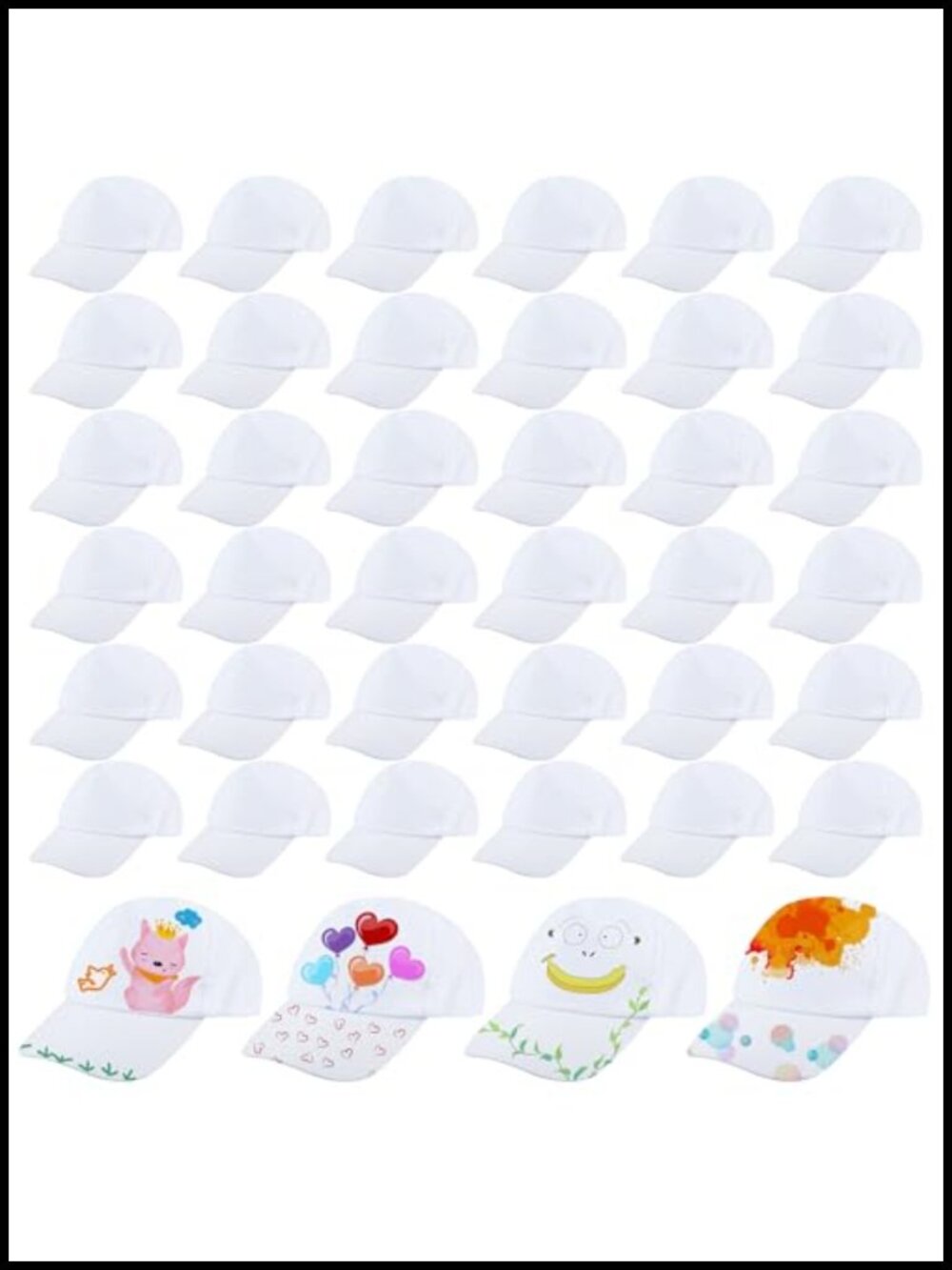 Kids White Baseball Hats Curved Brim Adjustable Blank DIY Cap Boys Girls